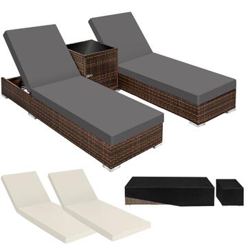 tectake 2 wicker ligbedden met aluminium frame en tafel, inc, Verzenden