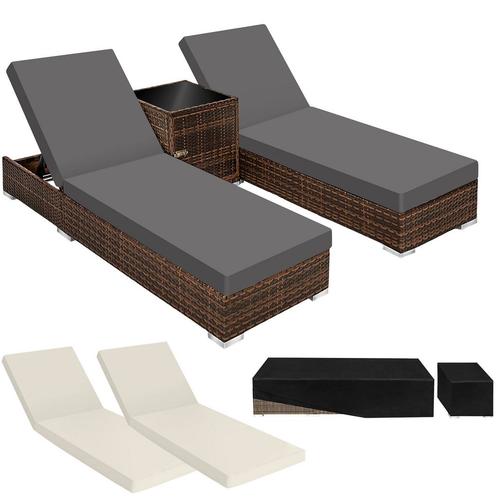 tectake 2 wicker ligbedden met aluminium frame en tafel, inc, Tuin en Terras, Tuinsets en Loungesets, Verzenden