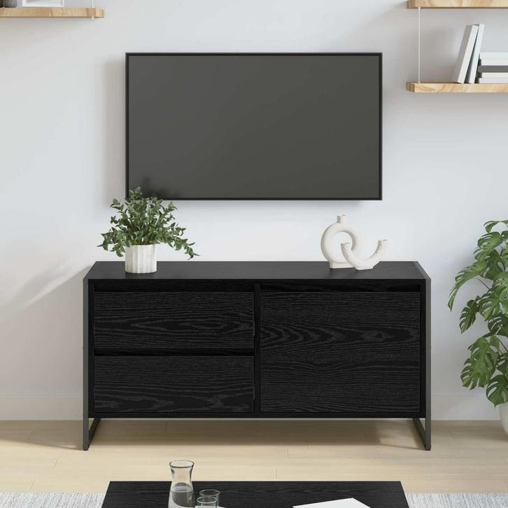 vidaXL TV Kast met lade Zwart Eiken 100 x 36 x 49,5 cm, Huis en Inrichting, Kasten |Televisiemeubels, Nieuw, Verzenden
