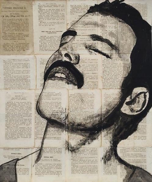 Boriani - Freddie Mercury - Acrylic on paper, CD & DVD, Vinyles Singles