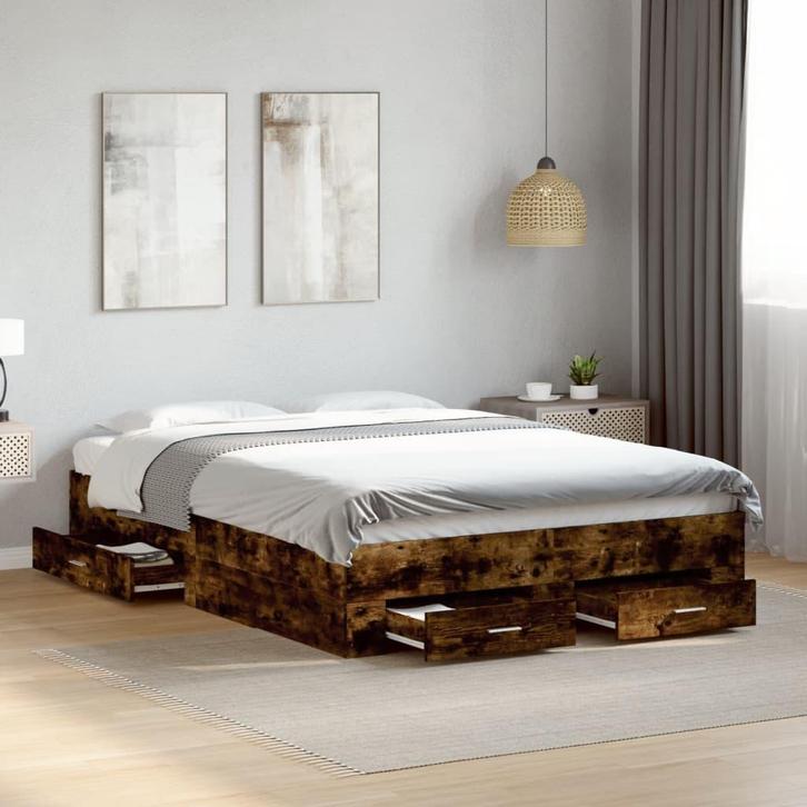 vidaXL Bedframe met lades bewerkt hout gerookt eikenkleurig, Maison & Meubles, Chambre à coucher | Lits, Envoi