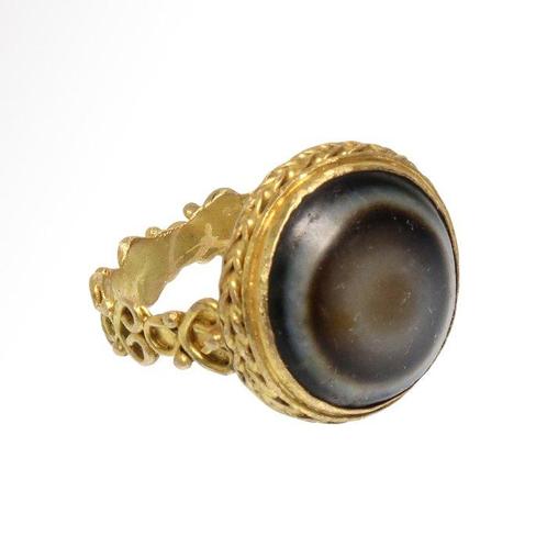 Oud-Romeins Goud, Agaat Ring met beschermende oogcamee, Handtassen en Accessoires, Antieke sieraden