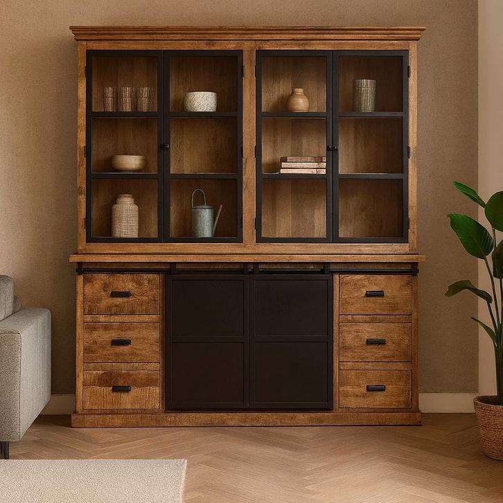 Buffetkast Mangohout Milan 200 Dubbele Deurtjes Recht, Huis en Inrichting, Kasten | Buffetkasten, Nieuw, Overige houtsoorten, Verzenden