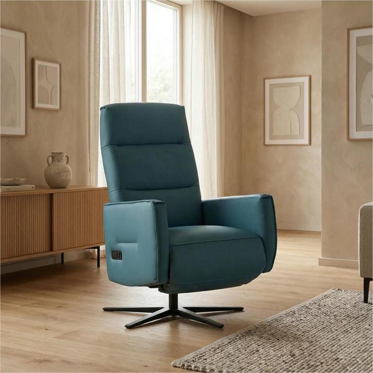 Leren handmatige relaxfauteuil Pride - Toledo Turquoise, Huis en Inrichting, Fauteuils, 50 tot 75 cm, 75 tot 100 cm, Nieuw, Leer