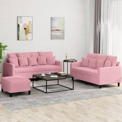 vidaXL 3-delige Loungeset met kussens fluweel roze, Huis en Inrichting, Zetels | Zetels, Nieuw, Verzenden