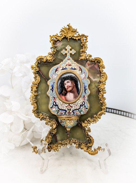 Antiek Wijwatervat - 1850-1900 - Onyx, cloisonné email en, Antiek en Kunst, Kunst | Niet-Westerse kunst