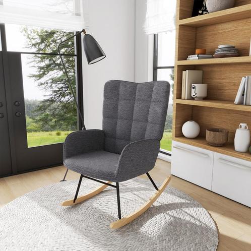 Schommelstoel -  - Relax - Lamswolimitatie - Donkergrijs, Huis en Inrichting, Stoelen, Grijs, Nieuw, Stof, Ophalen of Verzenden