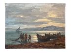 Romolo Leone (1895-1948) - Marina al tramonto con barche di, Antiquités & Art