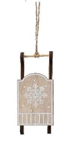 Hanger houten slee – rood met wit figuurtjes voor, Nieuw