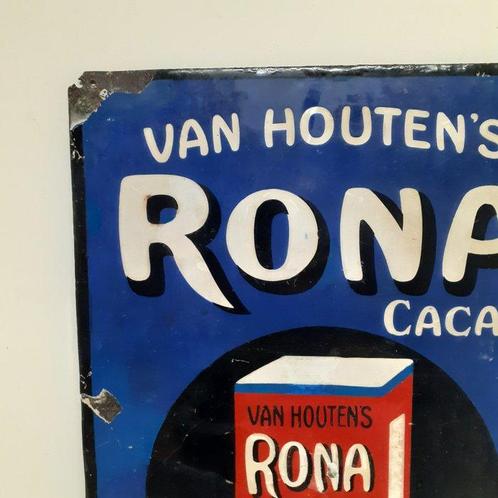 Van Houten - Reclamebord - Rona Cacao - geemailleerd metaal, Antiek en Kunst, Antiek | Wandborden en Tegels