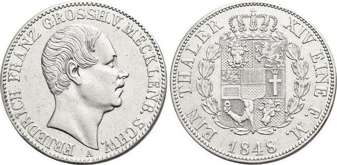 Taler, daalder 1848 A Mecklenburg-schwerin Friedrich Fran..., Postzegels en Munten, Munten | Europa | Niet-Euromunten, België