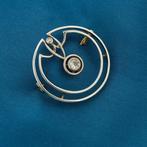 Broche - 18 karaat Geel goud, Witgoud -  0.25ct. tw. Diamant, Handtassen en Accessoires, Antieke sieraden