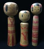 Set van 3 / Japanse vintage houten Kokeshi-pop (H: 21-24 cm)