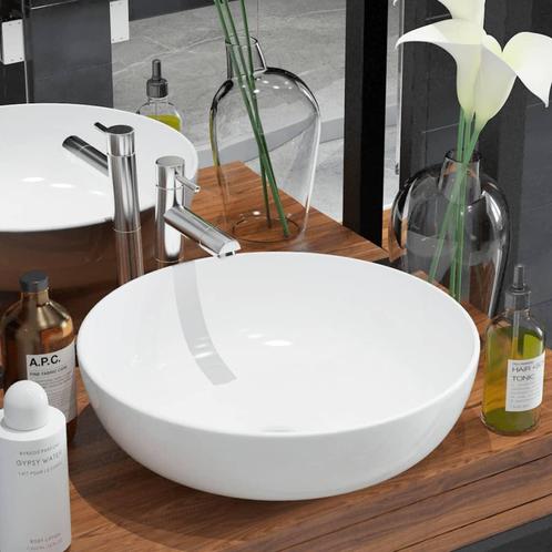 vidaXL Wastafel rond wit 41,5x13,5 cm keramiek, Doe-het-zelf en Bouw, Sanitair, Nieuw, Verzenden