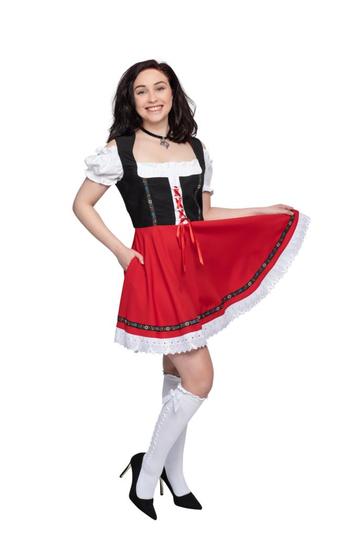 Dirndl zwart, rood rokje Gabi, Verzenden