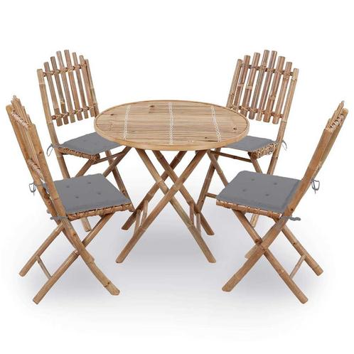 vidaXL 5-delige Tuinset inklapbaar met kussens bamboe, Tuin en Terras, Tuinsets en Loungesets, Tuinset, Nieuw, Verzenden