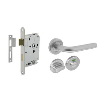 Deurbeslag set wc-slot 63/8mm en deurklink Recht RVS + wc... beschikbaar voor biedingen