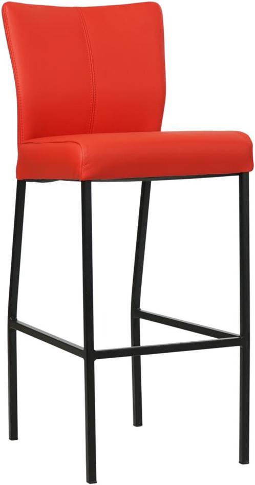 Felrode leren moderne barkruk - poot vierkant zwart - Toledo, Huis en Inrichting, Barkrukken, 90 cm of meer, Met voetsteun, 1 kruk