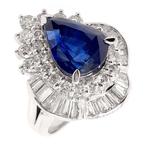 900 Platina - Ring - 5.79 ct Saffier - Diamanten, Bijoux, Sacs & Beauté
