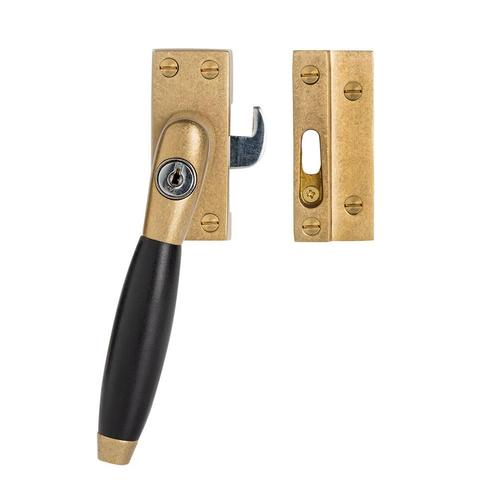 Raamsluiting getrommeld messing met slot Klassiek links, Doe-het-zelf en Bouw, Hang- en Sluitwerk, Schuif of Grendel, Nieuw, Koper of Messing