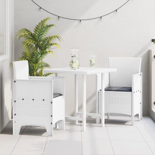 vidaXL Tuinstoelen met Kussens 2 stuks Wit Poly Rattan, Tuin en Terras, Tuinstoelen, Nieuw, Verzenden