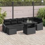 vidaXL Tuinbank Set 8 pcs Zwart Poly riet, gepoedercoat, Tuin en Terras, Verzenden, Nieuw