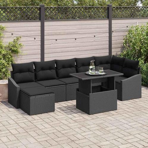 vidaXL Tuinbank Set 8 pcs Zwart Poly riet, gepoedercoat, Tuin en Terras, Tuinsets en Loungesets, Nieuw, Verzenden