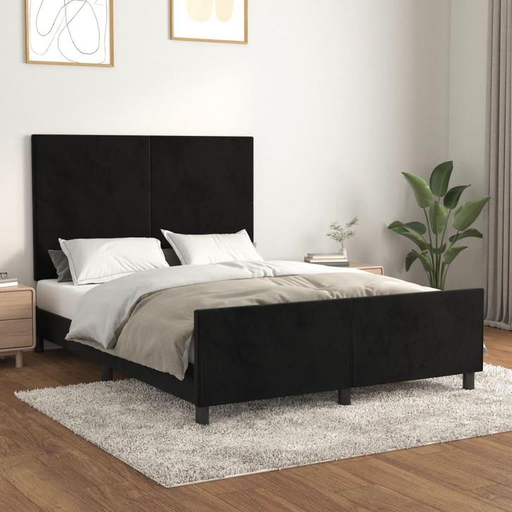 vidaXL Bedframe zonder matras 140x200 cm fluweel zwart, Maison & Meubles, Chambre à coucher | Lits, Envoi