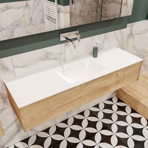 MONDIAZ LUSH 150 badmeubel washed oak 1 lade wastafel midden, Doe-het-zelf en Bouw, Sanitair, Overige typen, Nieuw, Ophalen of Verzenden