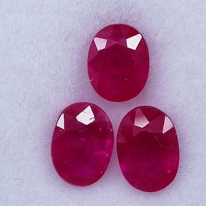 3 pcs Rood Robijn - 1.60 ct - Instituto Gemólogico Español, Handtassen en Accessoires, Edelstenen