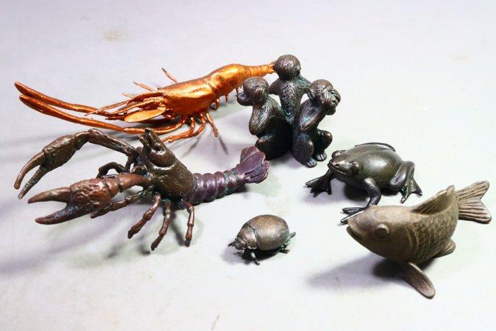 Bronze, Fer (fonte) - Marked  Amemiya - (6) Sculptures, Antiquités & Art, Antiquités | Autres Antiquités