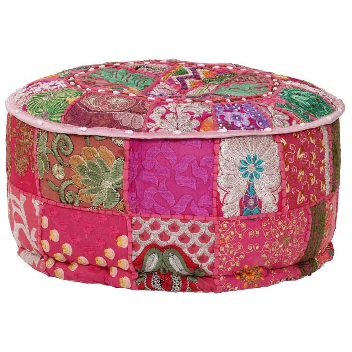vidaXL Poef patchwork rond handgemaakt 40x20 cm katoen roze, Huis en Inrichting, Zetels | Voetbanken en poefs, Nieuw, Verzenden