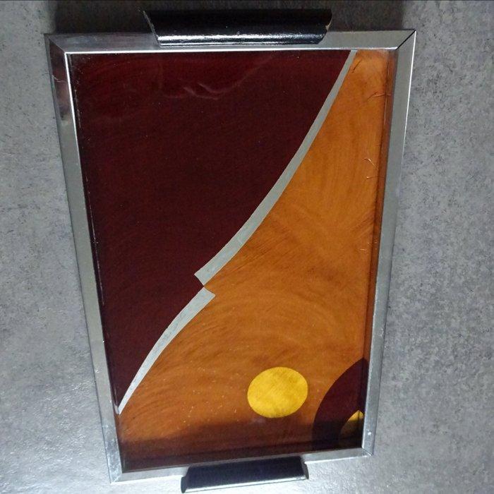 Plateau plat - Verre Métal Bois - Plateau Art Déco, Antiek en Kunst, Kunst | Designobjecten
