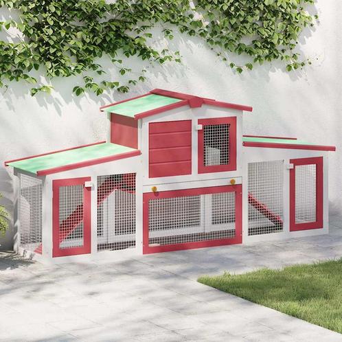 vidaXL Konijnenhok voor buiten groot 201x45x85 cm hout rood, Dieren en Toebehoren, Knaagdieren en Konijnen | Hokken en Kooien