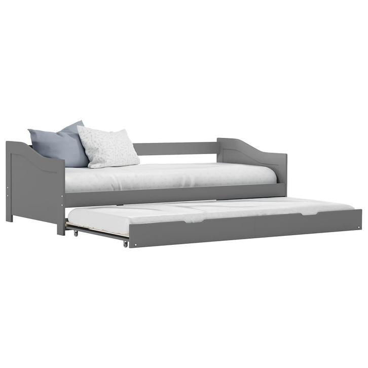 vidaXL Bedbank uittrekbaar grenenhout grijs 90x200 cm, Huis en Inrichting, Slaapkamer | Bedden, Nieuw, Verzenden