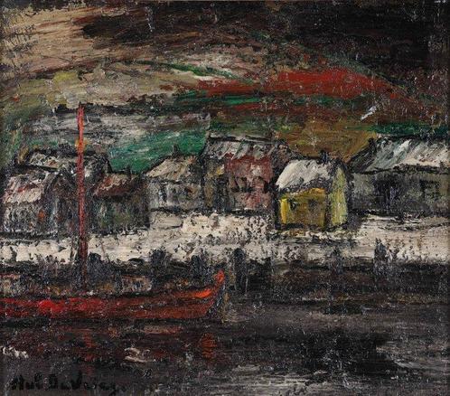 Hubert de Vries (1899-1979) - Dorp aan het water, Antiek en Kunst, Kunst | Schilderijen | Klassiek