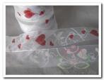 Lint organza duiven + harten 40mm dr/ rol - 11 met witte d, Nieuw