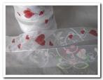 Lint organza duiven + harten 40mm dr/ rol - 11 met witte d