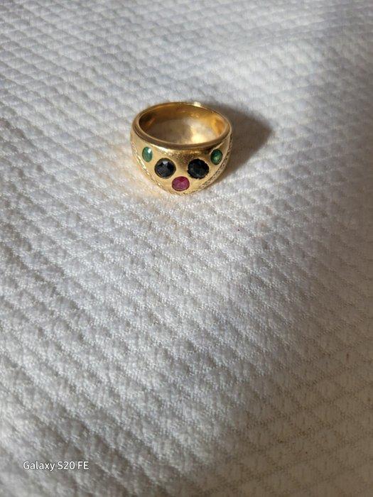 Ring - 18 karaat Geel goud Saffier - Saffier, Handtassen en Accessoires, Ringen