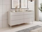 Meubella | Ladekast beige 153 cm | Dressoir metalen poten, Huis en Inrichting, Kasten | Overige, Verzenden, Nieuw