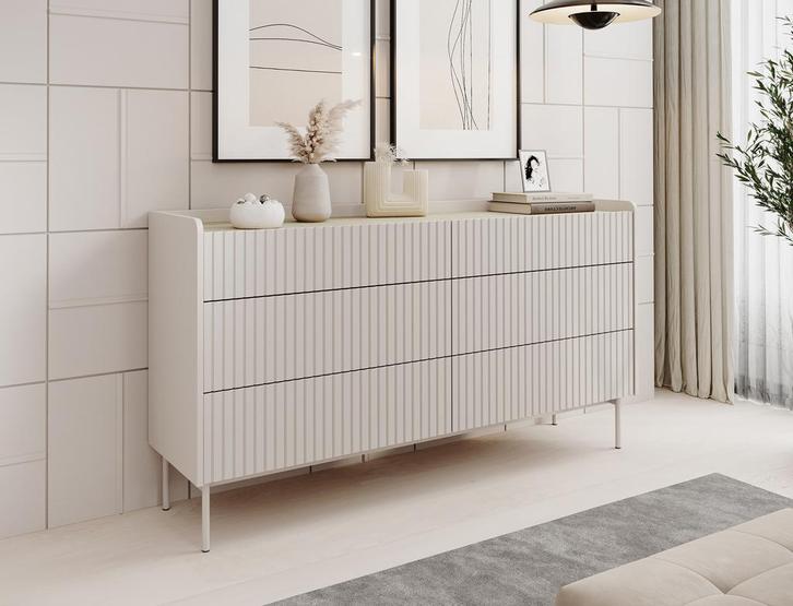 Meubella | Ladekast beige 153 cm | Dressoir metalen poten, Huis en Inrichting, Kasten | Overige, Nieuw, Verzenden