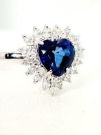 Ring - 18 karaat Witgoud Saffier - Diamant, Handtassen en Accessoires, Ringen, Nieuw