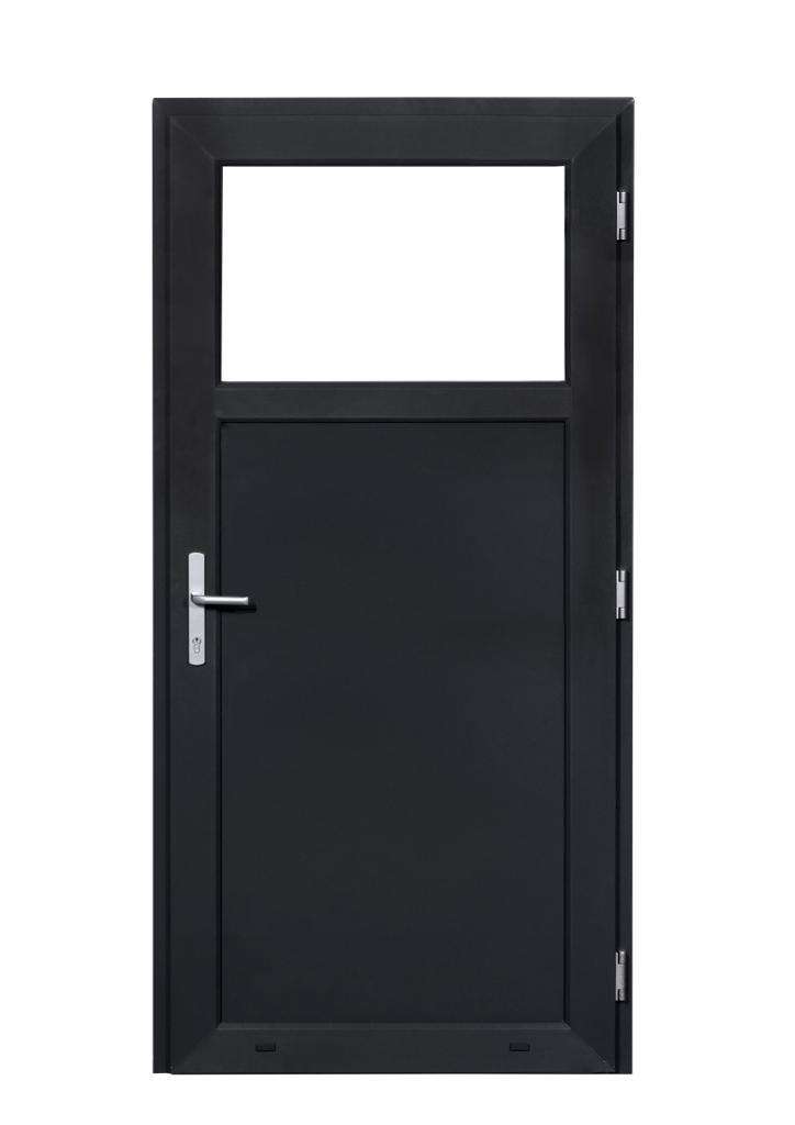 PVC Deur antraciet volpaneel, 1/3 en 1/ 2 glas b98xh200 cm, Doe-het-zelf en Bouw, Deuren en Vliegenramen, Nieuw, Glas, Kunststof