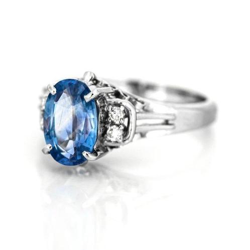 Verlovingsring Platina - 1.72ct. tw. Saffier - Diamant, Handtassen en Accessoires, Antieke sieraden