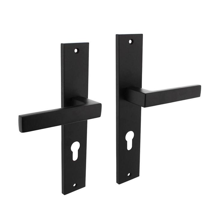 Deurklink Hera op schild profielcilindergat 72mm mat zwart, Doe-het-zelf en Bouw, Hang- en Sluitwerk, Klink of Kruk, Nieuw, Overige materialen