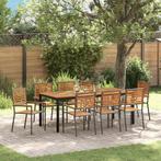 vidaXL Tuin Eettafel Set 9 pcs Grijs en Natuurlijk Teak, Tuin en Terras, Tuinstoelen, Verzenden, Nieuw