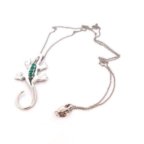 Collier avec pendentif - 18 carats Or blanc Émeraude -, Bijoux, Sacs & Beauté, Bijoux anciens