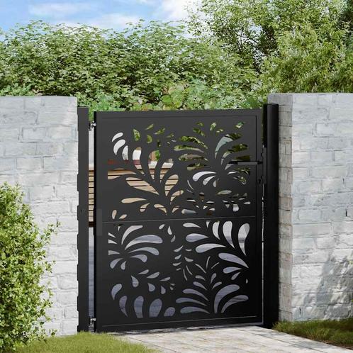vidaXL Poort met golfontwerp 105x106 cm staal zwart, Tuin en Terras, Tuinpoorten, Nieuw, Verzenden