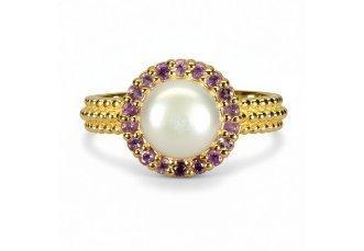 Zonder minimumprijs - Ring Zilver Parel - Amethist - 100%, Handtassen en Accessoires, Ringen