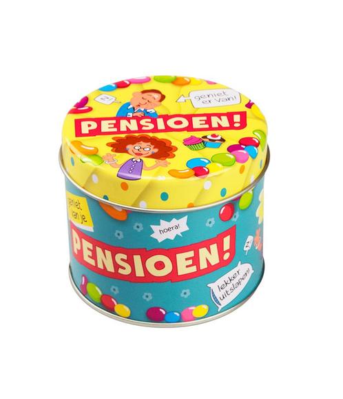 Snoepblik Pensioen 9cm, Hobby en Vrije tijd, Feestartikelen, Nieuw, Verzenden